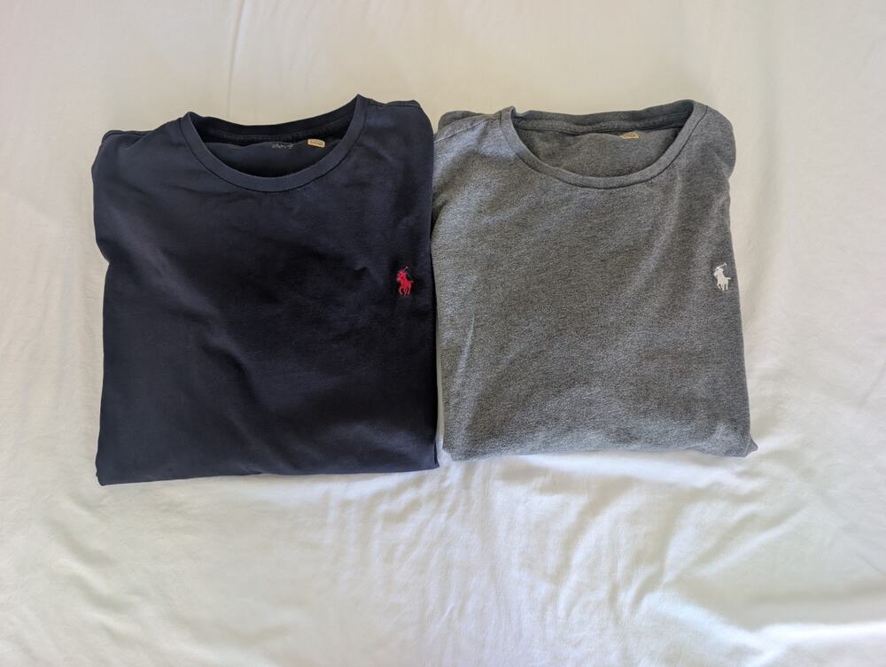 Ralph Lauren Mens XL ( 2 )Cotton Short Sleeve Tee Blue & Gray Crewneck, Pony